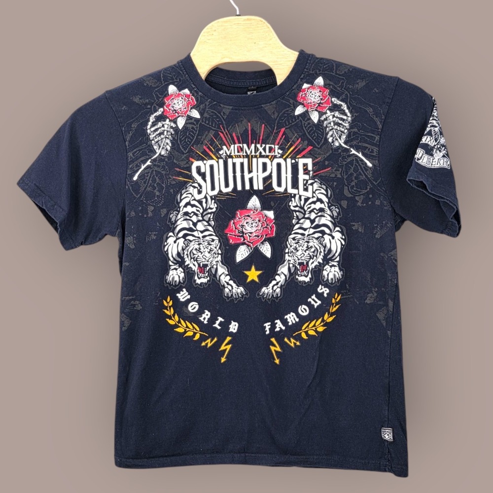 Southpole Shirt Size Large MCMXCI White Tigers Black World Famous Streetwear Y2K